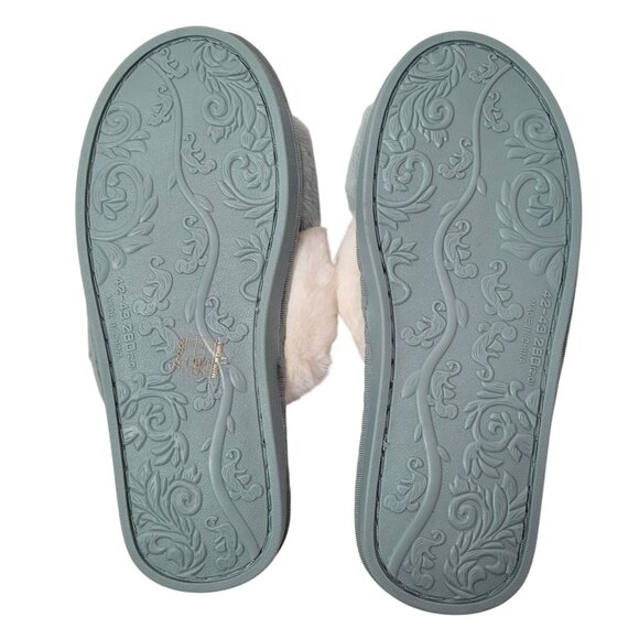 Women's Blue & White Cross-Strap Faux Fur Slide Slippers Size 11 - Picture 5 of 7